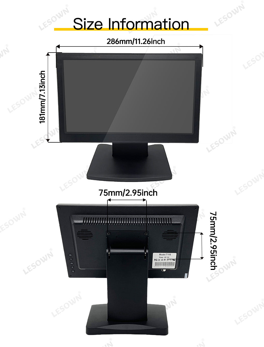 LESOWN N116 Small Size 11.6 inch 1080p Widescreen LCD VGA HDMI VESA Monitor 1366x768 IPS Resistive Touch Display Built-in Speakers