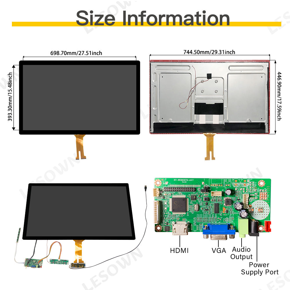 LESOWN M320-A01T 32 inch LCD Panel 1920x1080 IPS Full High Definition Touch Screen LVDS HMDI VGA DC12V 3A Display Module with Driver Board