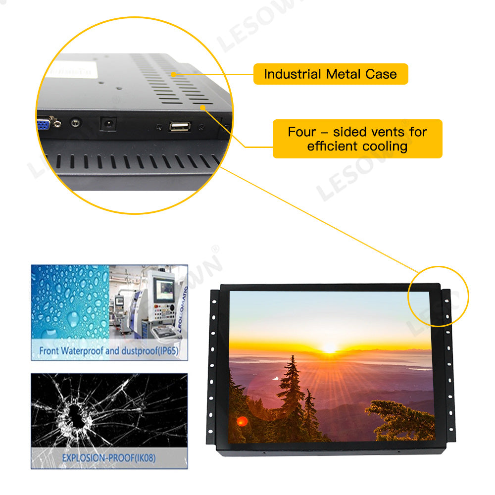 LESOWN E150-C02GBT-2 Touchscreen 15 Inch Embedded Display 1024x768 IPS IP65 Screen with 10 Points Touch Display with VGA/HDMI/Audio/USB(touch)