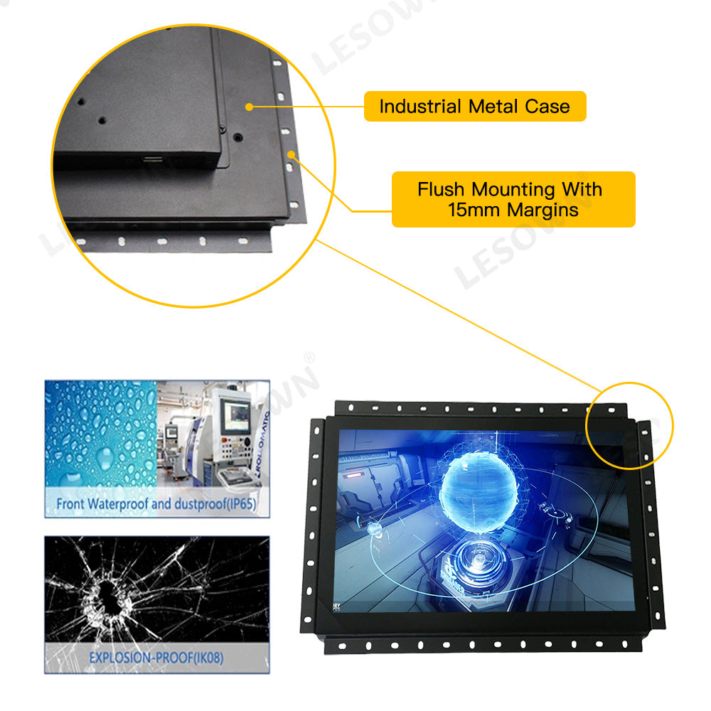 LESOWN E133-C01GBT Embedded Display 13.3 Inch 1920x1080 IPS Industrial LCD Monitor 60Hz 16:9 300cd/m2 with VGA/HDMI/Audio/USB(touch) for PC