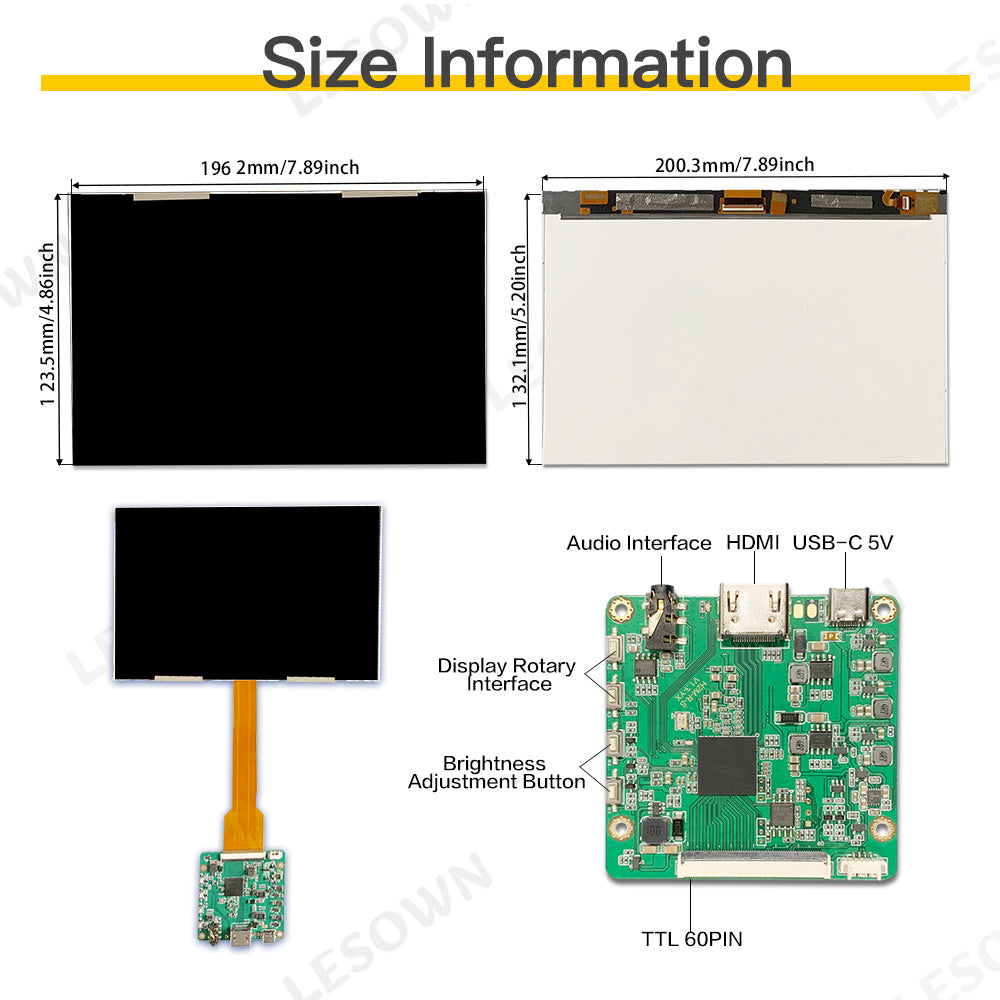 LESOWN M89-A01S 2.5K QHD Screen 8.9 inch HDMI Display Interface 2560x1600 IPS 1200:1 Full Viewing LCD Panel Module for PC Small TV Box