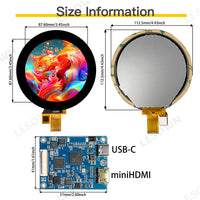 LESOWN M34-A01T 3.4 inch mini Touch Screen HD 800x800 IPS HDMI USB C LCD Panel Module Circular Display with Driver Board for Laptop