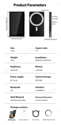 LESOWN P40MB 4 Inch 480x800 IPS LCD Small Wireless Selfie Monitor  Magnetic Phone Vlog Selfie Monitor Screen for iPhone & Android