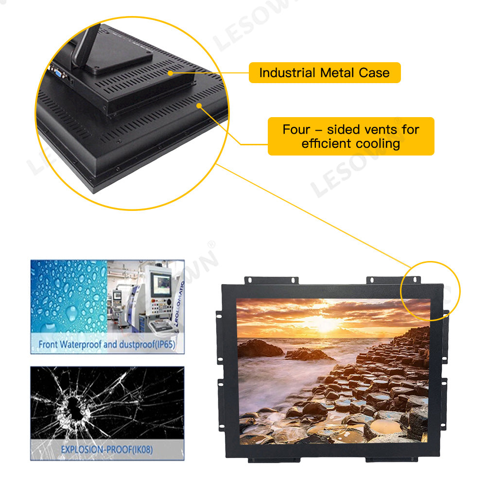 LESOWN E150-C01GBR Rugged Touchscreen Embedded Display 15 Inch 1024x768 LCD Open Frame Industrial Monitor with VGA HDMI Audio USB for Laptop