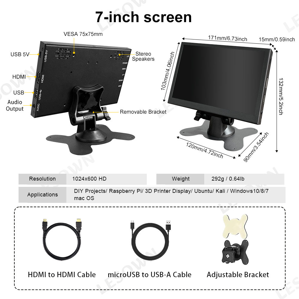LESOWN MP70S-NGD01A 7.0inch USB Flash Drive Video Advertising Player TFT-LCD 1024x600 IPS Interactive Digital Signage for &nbsp;Kali Raspberry Pi