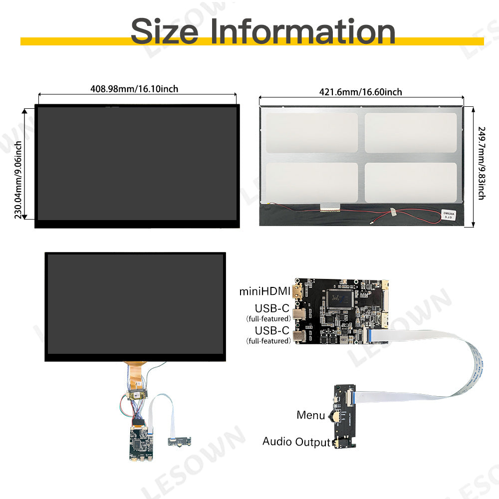 LESOWN M185-B01T 18.5 inch Touch Screen Module USB-C HDMI-compatible FHD 1920x1080 IPS LCD Panel 1200:1 Full Viewing Display for Computer