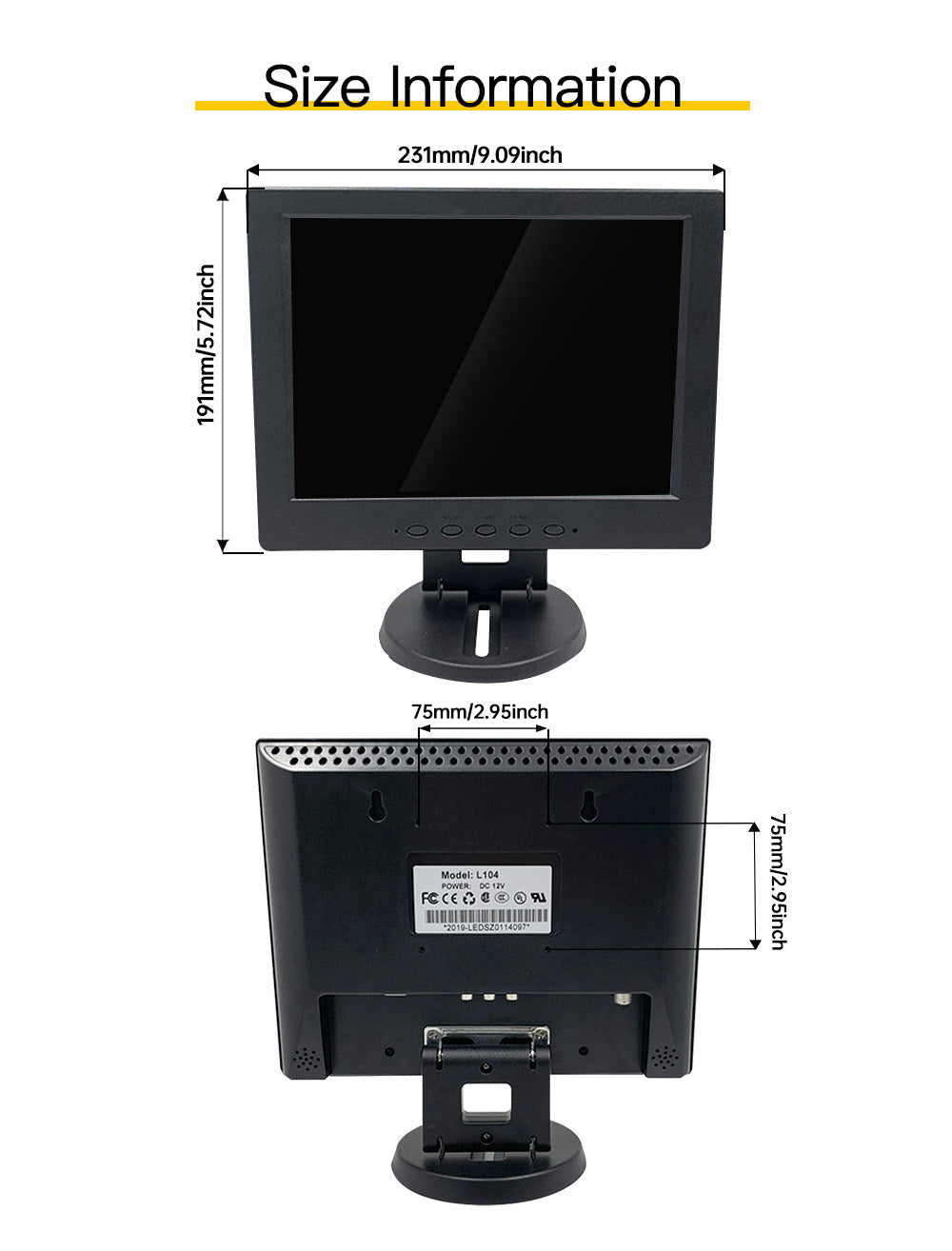 LESOWM N104 10.4 inch VGA Monitor Full HD 1024x768 LCD  Screen VESA Display with Speakers Plastic Shell Black White