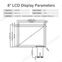 LESOWN M80-A01T Small Screen 8 inch HDMI VGA Ports 1024x768 TN Capacitive Touch Display LVDS Interface DC12V 1A Module for PC Printer