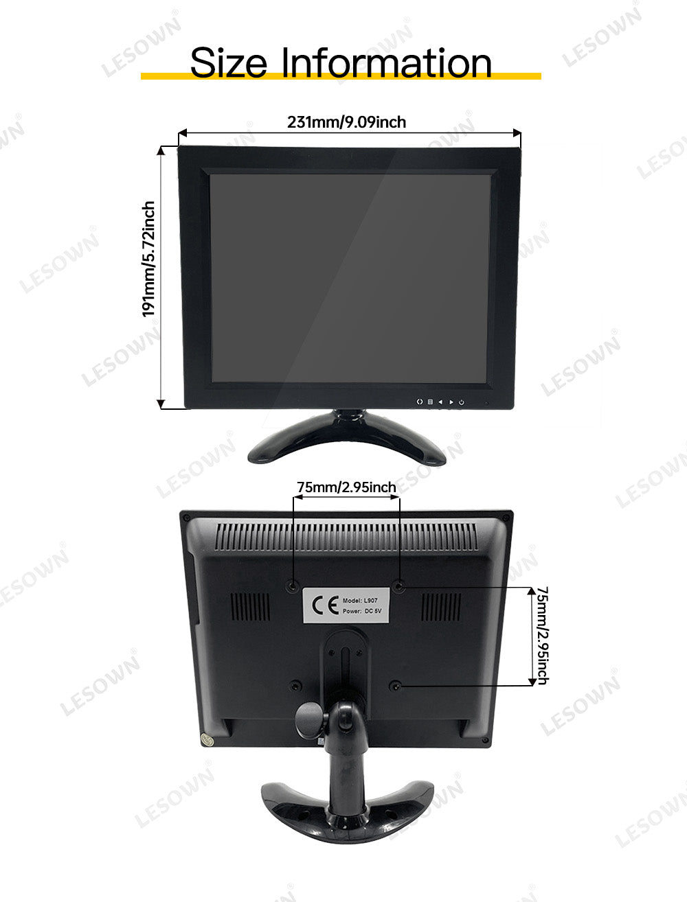 LESOWM N97-D01S 9.7 inch VGA Monitor Full HD 1024x768 LCD Resistive Screen VESA Display with Speakers