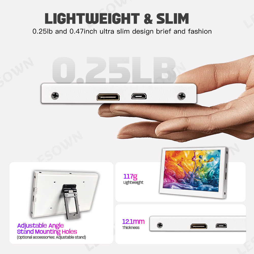 LESOWN P50CW 5-inch Mini Monitor Small White LCD Display: Portable Second Screen for Laptops