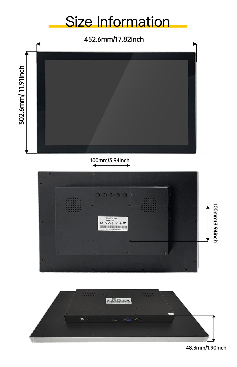 LESOWN N190-E03S/N190-E04T 19 inch Widescreen Industrial Monitor VESA 1440x900 HD Capacitive LCD Screen Display