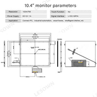LESOWN M104-A01S Small Wide Screen 10.4 inch 560cd/m2 HD 1024x768 IPS LCD DIsplay HDMI VGA Ports Module for Medical Equipment PC Laptop