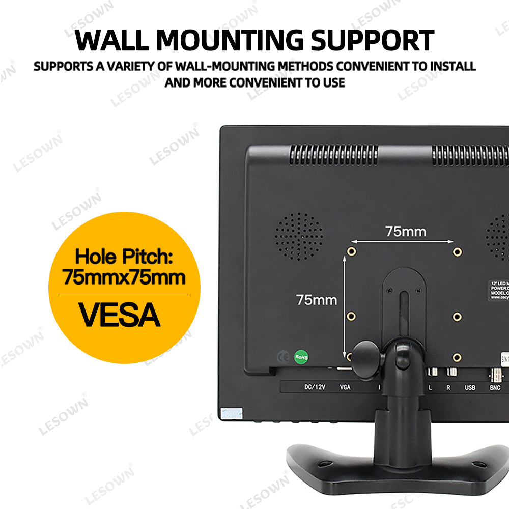 LESOWN N120 12 inch 1024x768 Industrial LCD Monitor 4:3 HDMI AV Small Wide Screen Touch Display