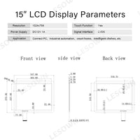 LESOWN M150-A01T HD 1024x768 IPS Wide Screen 15 inch 1500:1 Full Viewing HMDI VGA LCD Touchscreen Display Module for Intelligent Central Control