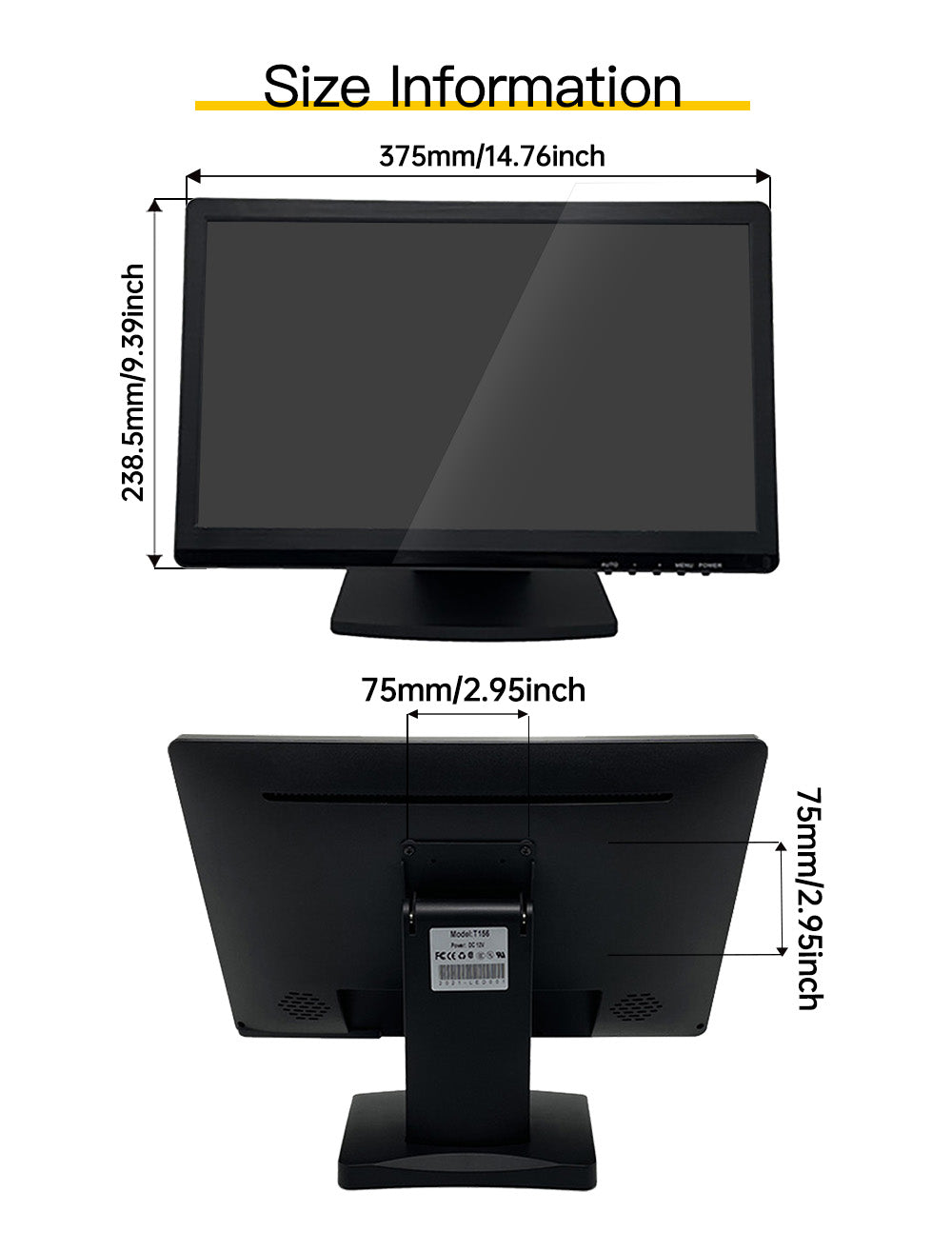 LESOWN N156-D03R 15.6 inch Portable Industrial Monitor 1600x900 VESA LCD Wide Screen 1600x900 VGA Display for Security Cameras