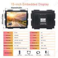 LESOWN E150-C01GBR Rugged Touchscreen Embedded Display 15 Inch 1024x768 LCD Open Frame Industrial Monitor with VGA HDMI Audio USB for Laptop