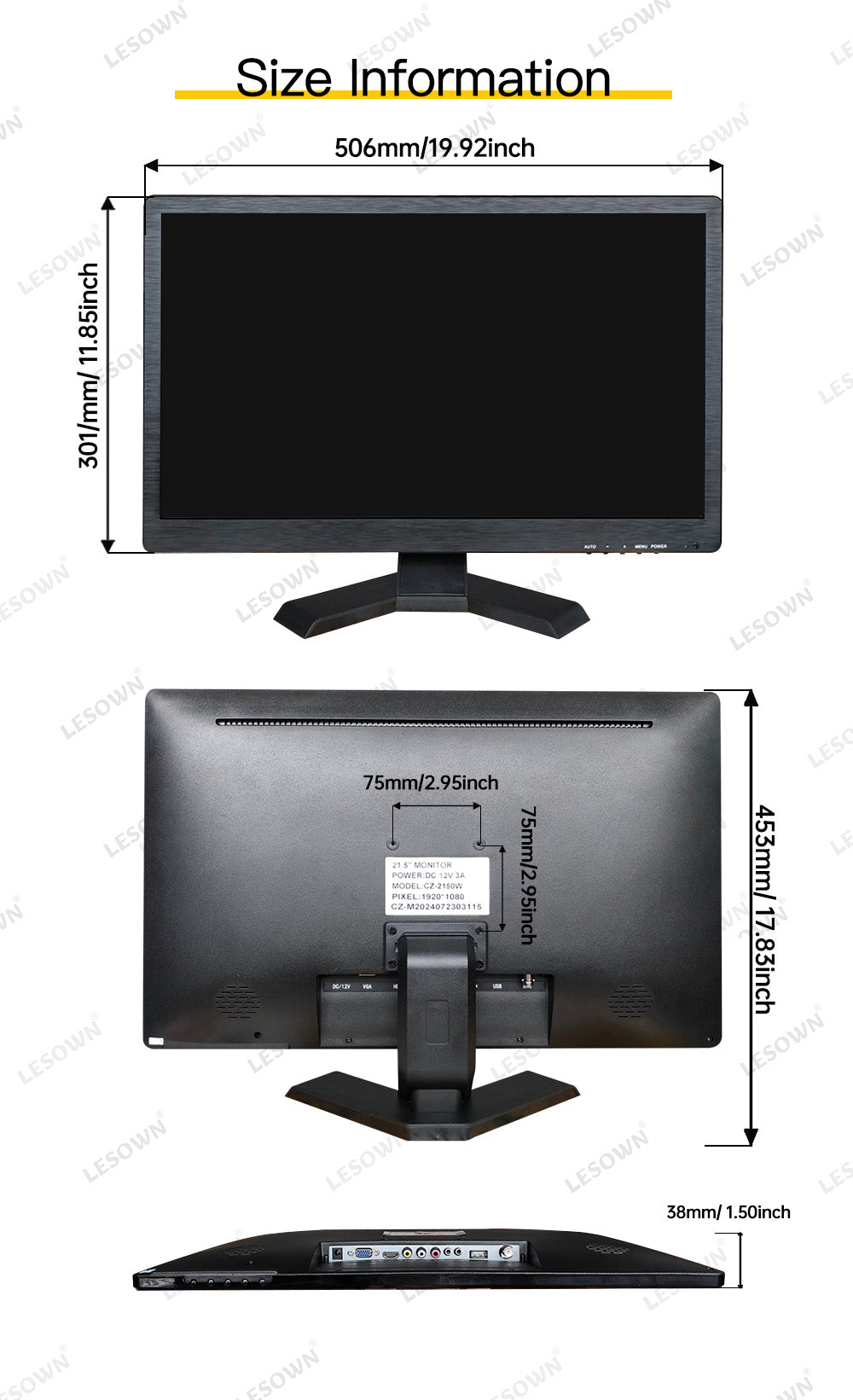 LESOWN N215 Ultra Wide Touchscreen Monitor 21.5 inch 1920x1080 Full HD VGA HDMI Wall Mount VESA Display