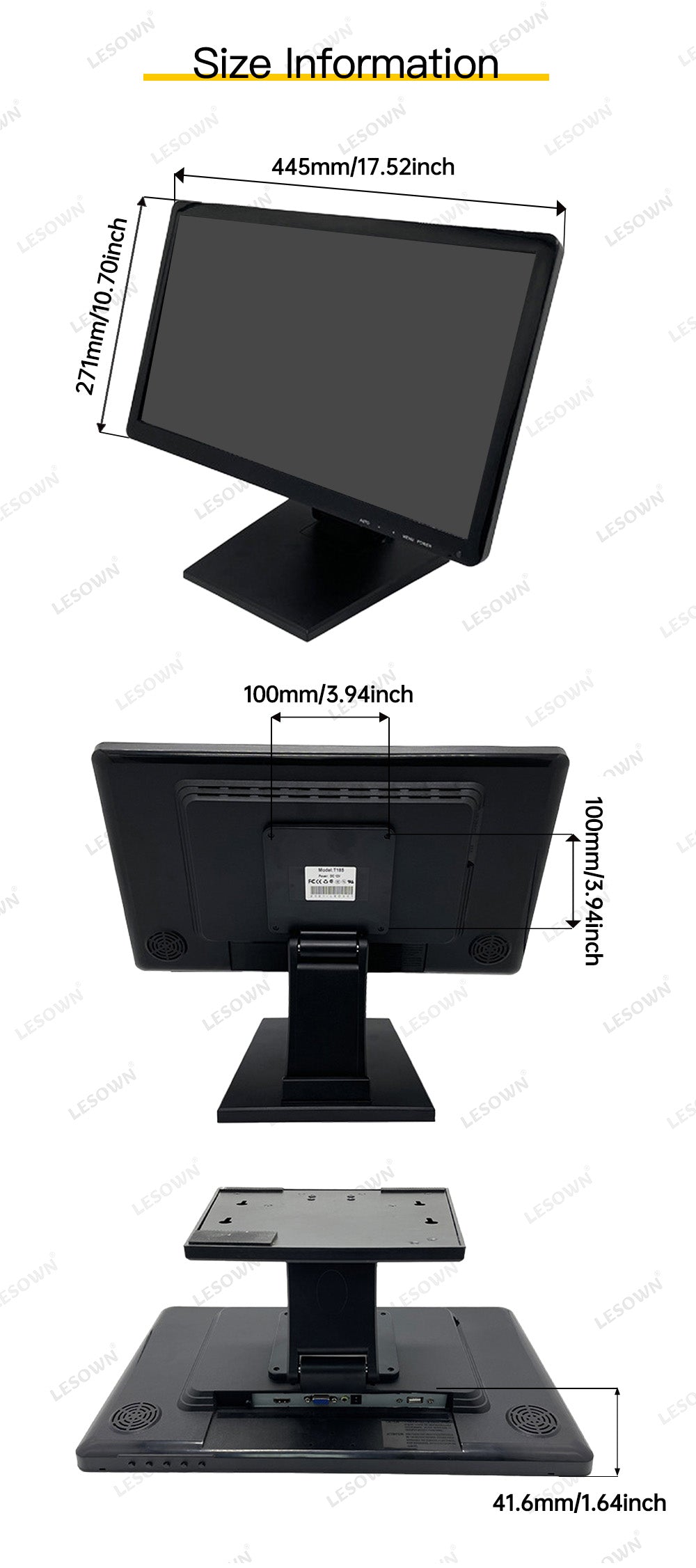LESOWN N185 Industrial Resistive Capacitive Touch Screen LCD Monitor 18.5 inch  FHD VESA HDMI USB Display