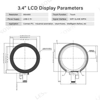 LESOWN M34-A01T 3.4 inch mini Touch Screen HD 800x800 IPS HDMI USB C LCD Panel Module Circular Display with Driver Board for Laptop