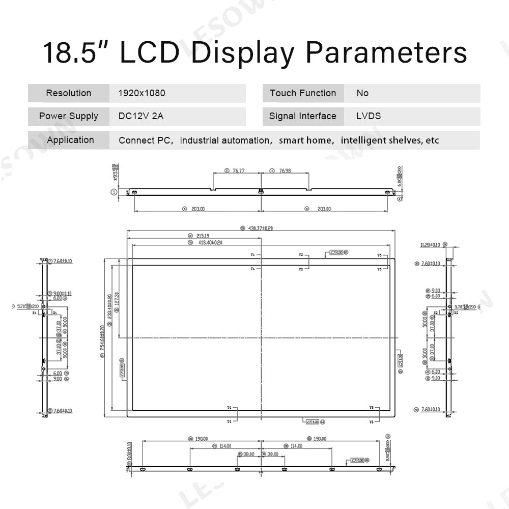 LESOWN M185-A01S Wide Screen 18.5 inch 1080P FHD 1200:1 Full Viewing HDMI VGA Interface Display Module for Intelligent Central Control