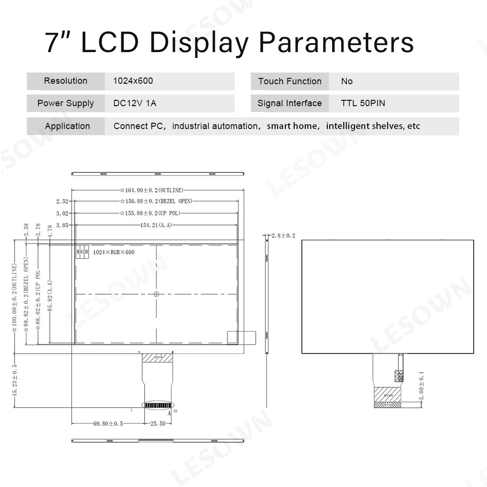 LESOWN M70-A01S M70-A02S 7 inch 1024 x 600 LCD HDMI IPS Screen with Driver Board