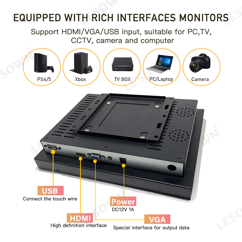 LESOWN E104-C01GBT Compact 10.4in 1024x768 LCD Open Frame Touch Embedded Display 300cd/m² Capacitive Multi-Touchscreen for CCTV