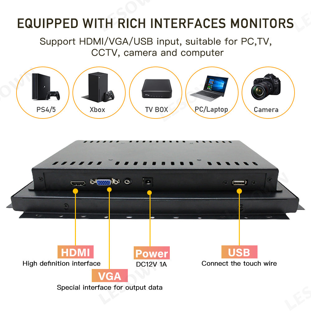 LESOWN E120-C03GBR High-Durability 12in 1280x800 16:10 Industrial Embedded Open Frame Monitor with VGA/HDMI/USB/Audio for Harsh Environments
