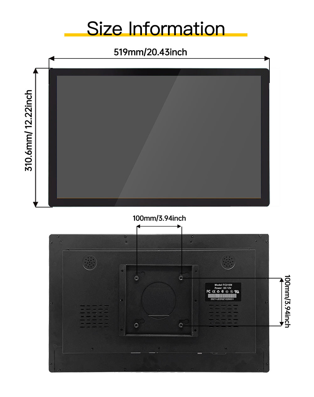 LESOWN N215-E02T/N215-E03T 21.5 inch Touchscreen Monitor 1080P FHD VESA 100 Mount Industrial LCD Screen Display HDMI VGA  Black White