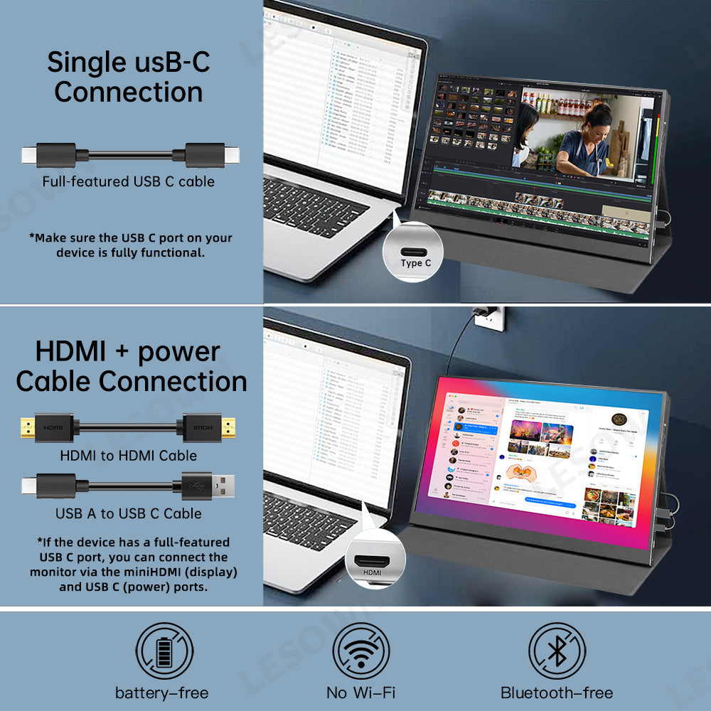 LESOWN P140GHR External 14" Full HD Secondary Monitor 2560×1600 IPS Portable Display with HDMI USB Type-C for Laptop Switch Xbox Windows