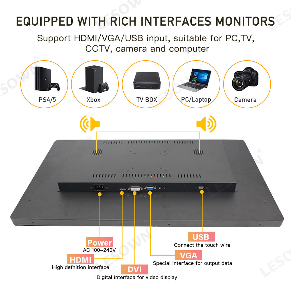 LESOWN E270-G01GBT Open Frame 27 Inch Industrial Embedded Win-10 PC Monitor 1920x1080 IPS Panel Mount Display Wide Temperature Range for TV