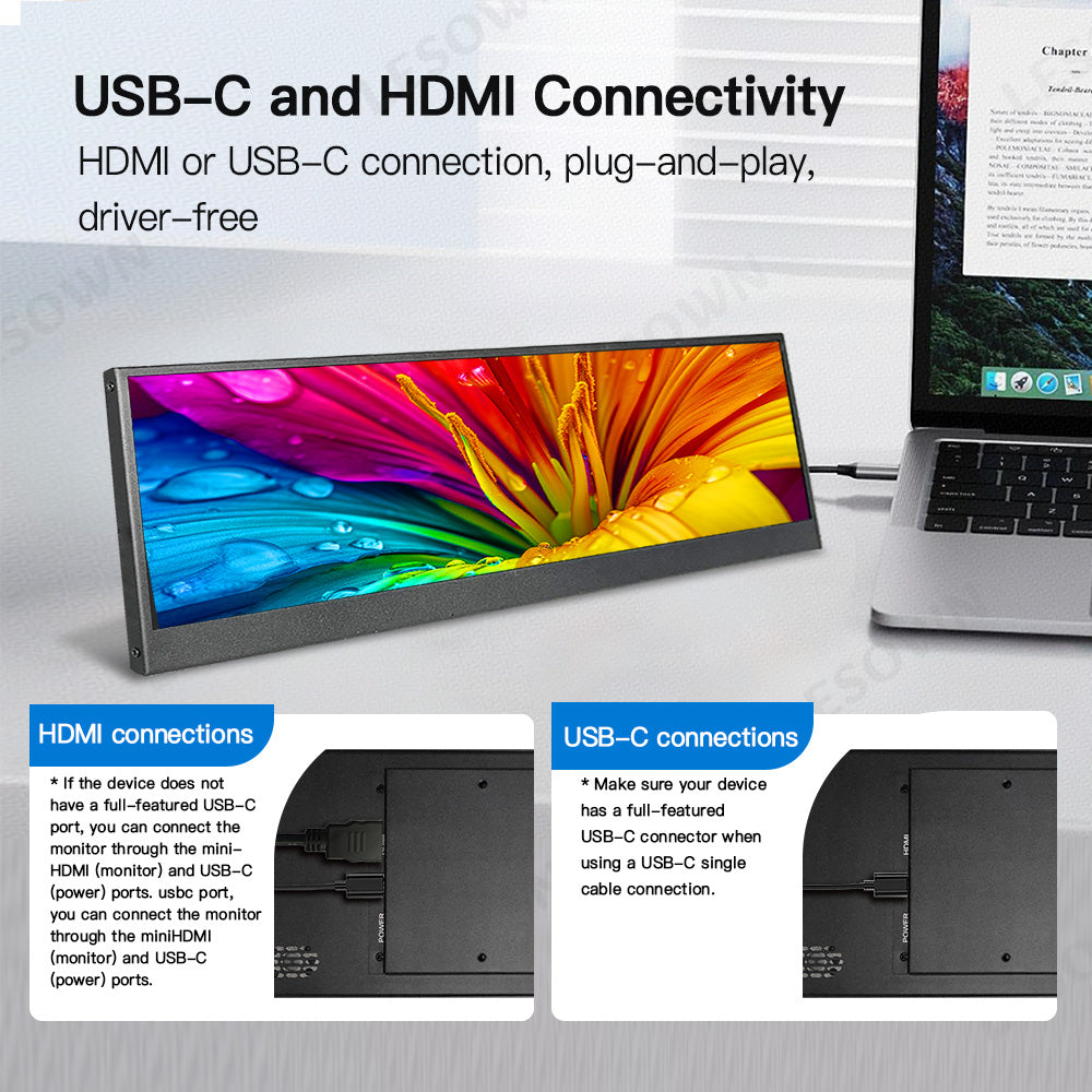 LESOWN P141GMT 14.1 inch 4K Long Bar Monitor Wide Touch USB C HDMI PC External Bar Monitor