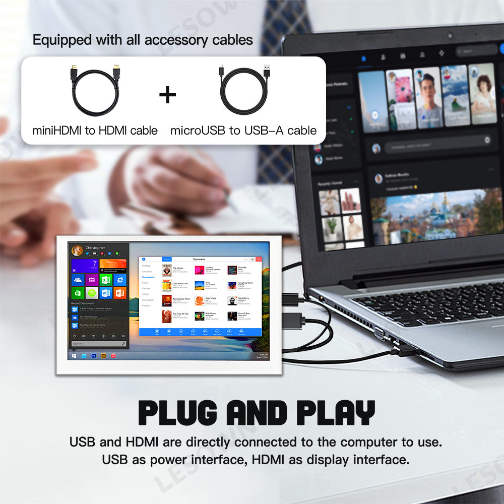 LESOWN P50CW 5-inch Mini Monitor Small White LCD Display: Portable Second Screen for Laptops