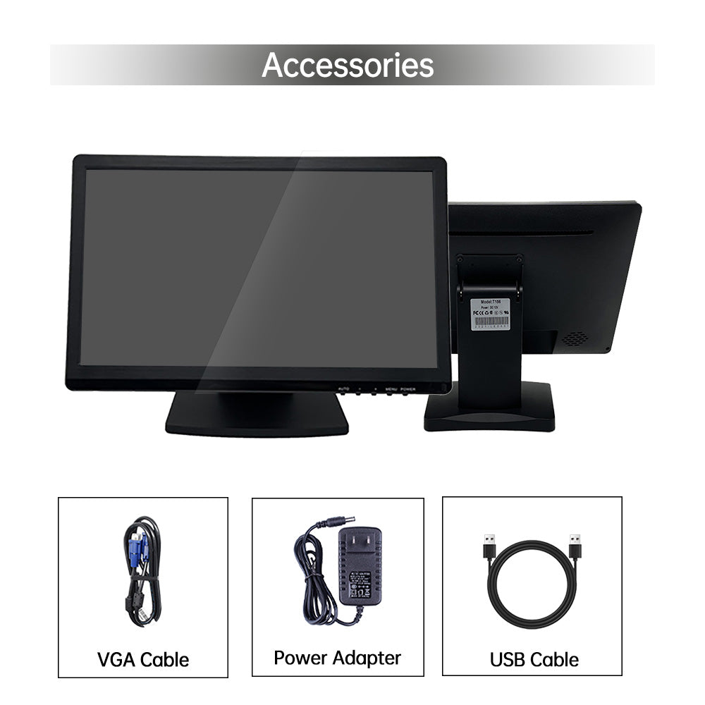 LESOWN N156-D03R 15.6 inch Portable Industrial Monitor 1600x900 VESA LCD Wide Screen 1600x900 VGA Display for Security Cameras