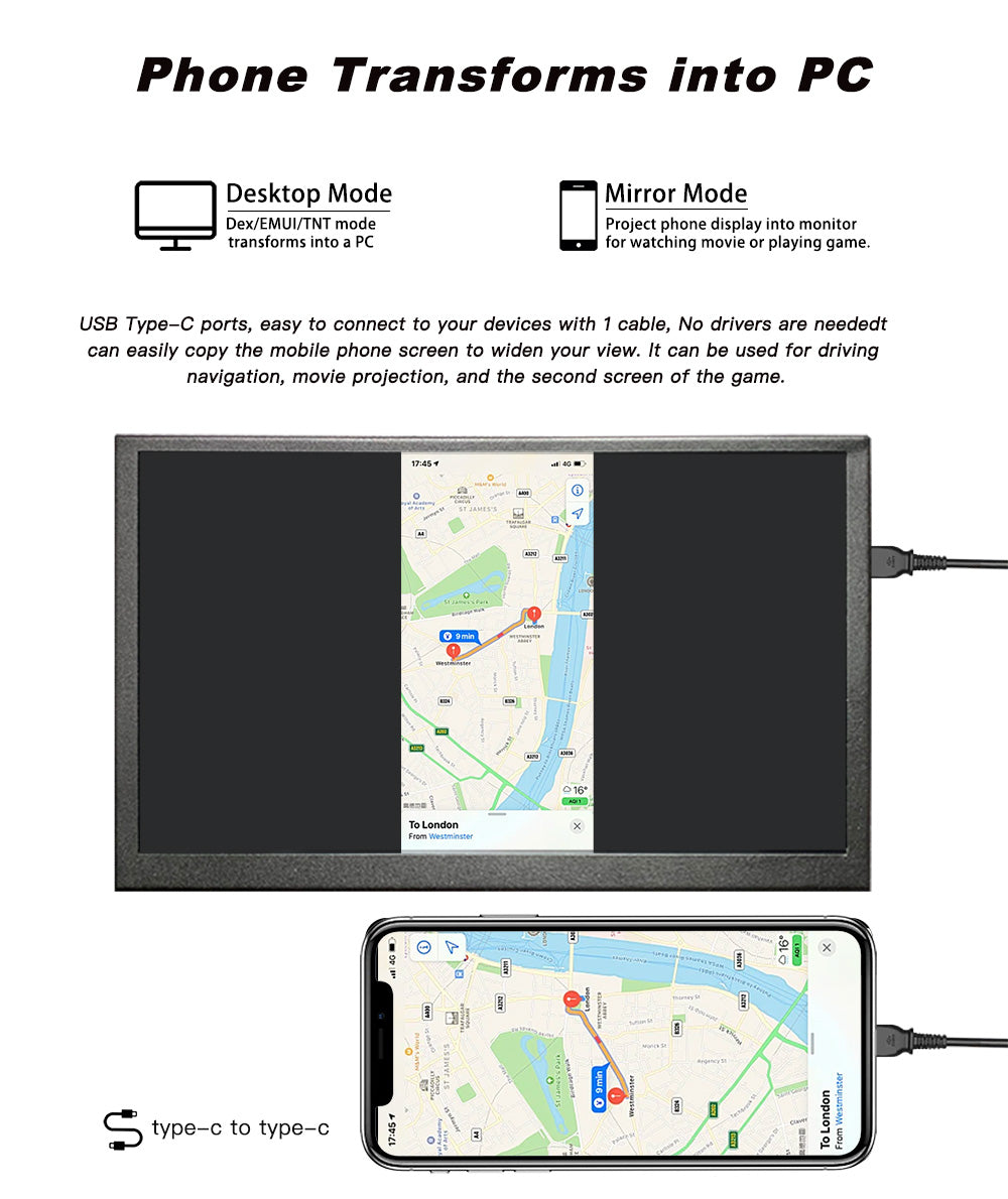 LESOWN P101D 10.1 inch Wide Monitor 1024x600 IPS Monitor with Stand Portable mini Display for Laptop