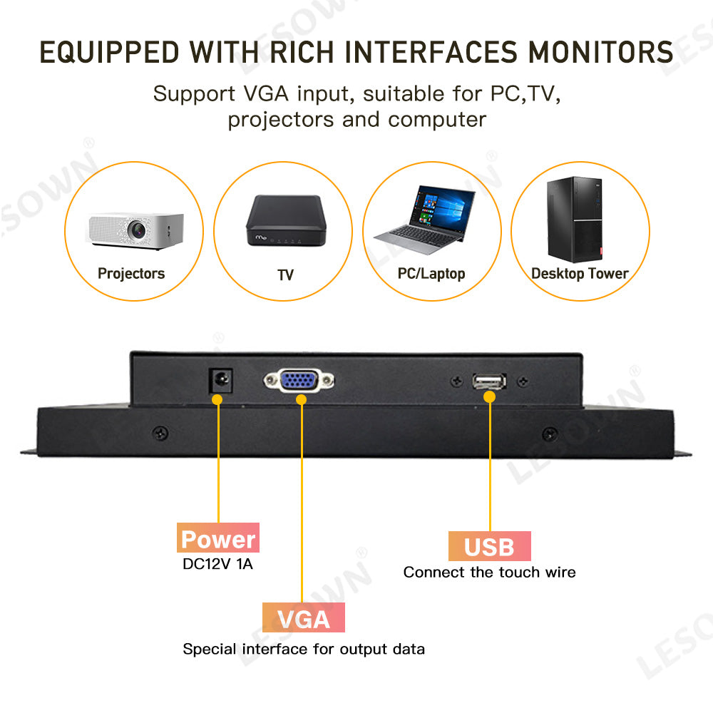 LESOWN E104-A01GBR 10.4 Inch Industrial Embedded Win-10 PC Monitor 1024x768 600cd/m² 4:3 Panel-Mount Monitor Rugged Touchscreen for TV PC