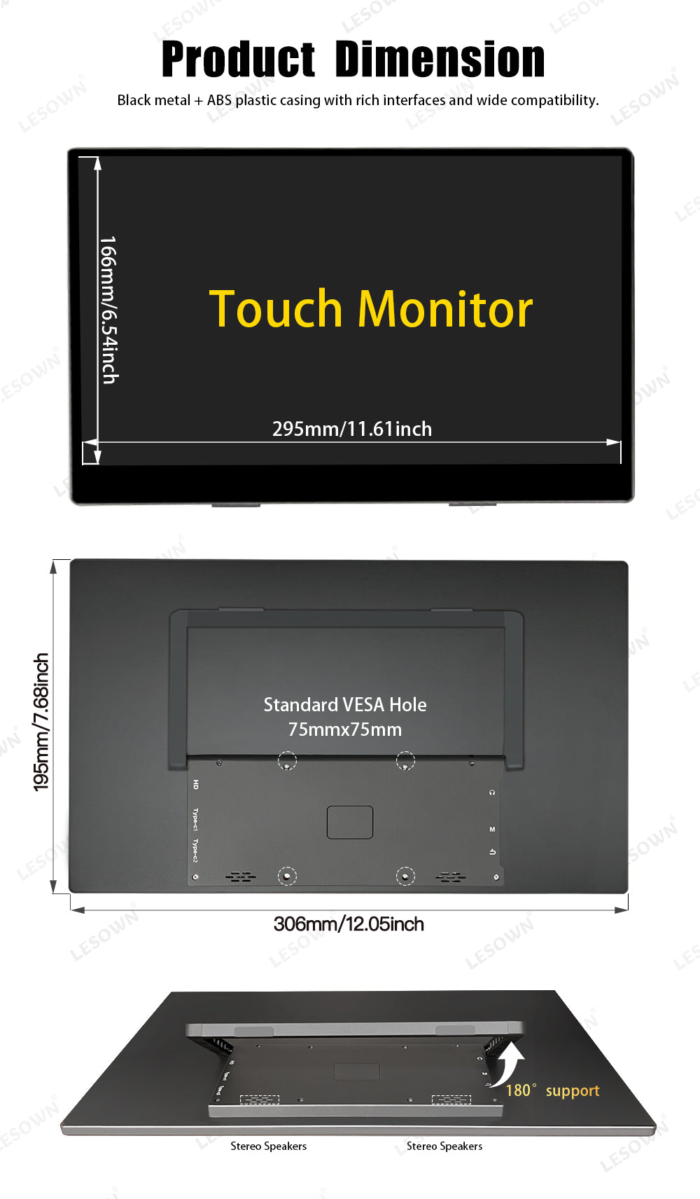 LESOWN P133K 13.3 inch 4K Portable Monitor UHD 3840x2160 IPS LCD Touchscreen VESA Extension Display for XBox PS4/5 Switch PC Laptop