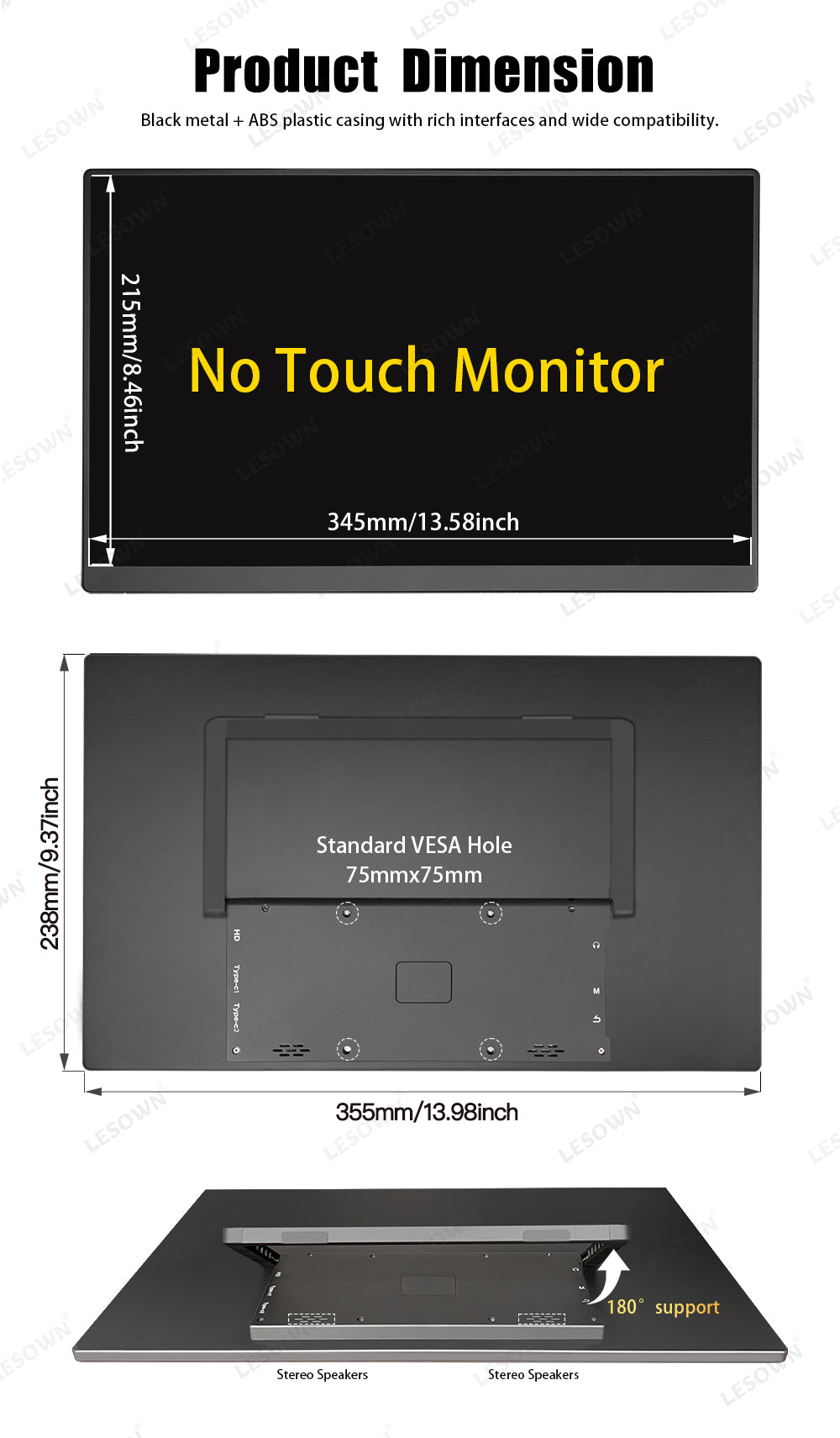 LESOWN P160KHR 16 inch Gaming Monitor 120Hz 2.5K  Display USB-C HDMI 16:10 Ultra Slim Portable Monitor