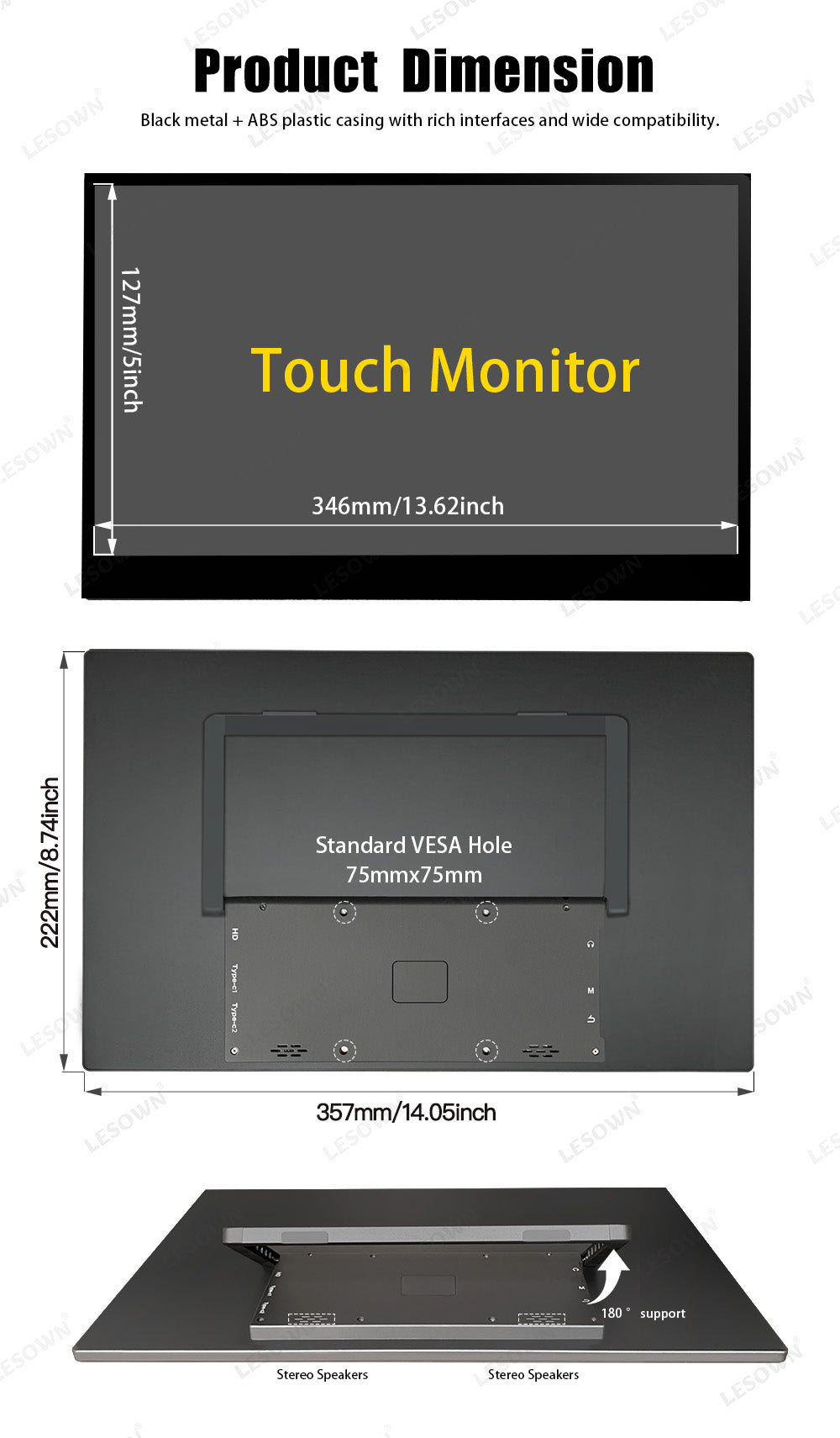 LESOWN P156K UHD 3840x2160 USB C HDMI 4K Touchscreen LCD Monitor 15.6 inch Portable External IPS Secondary Screen Laptop PC Display