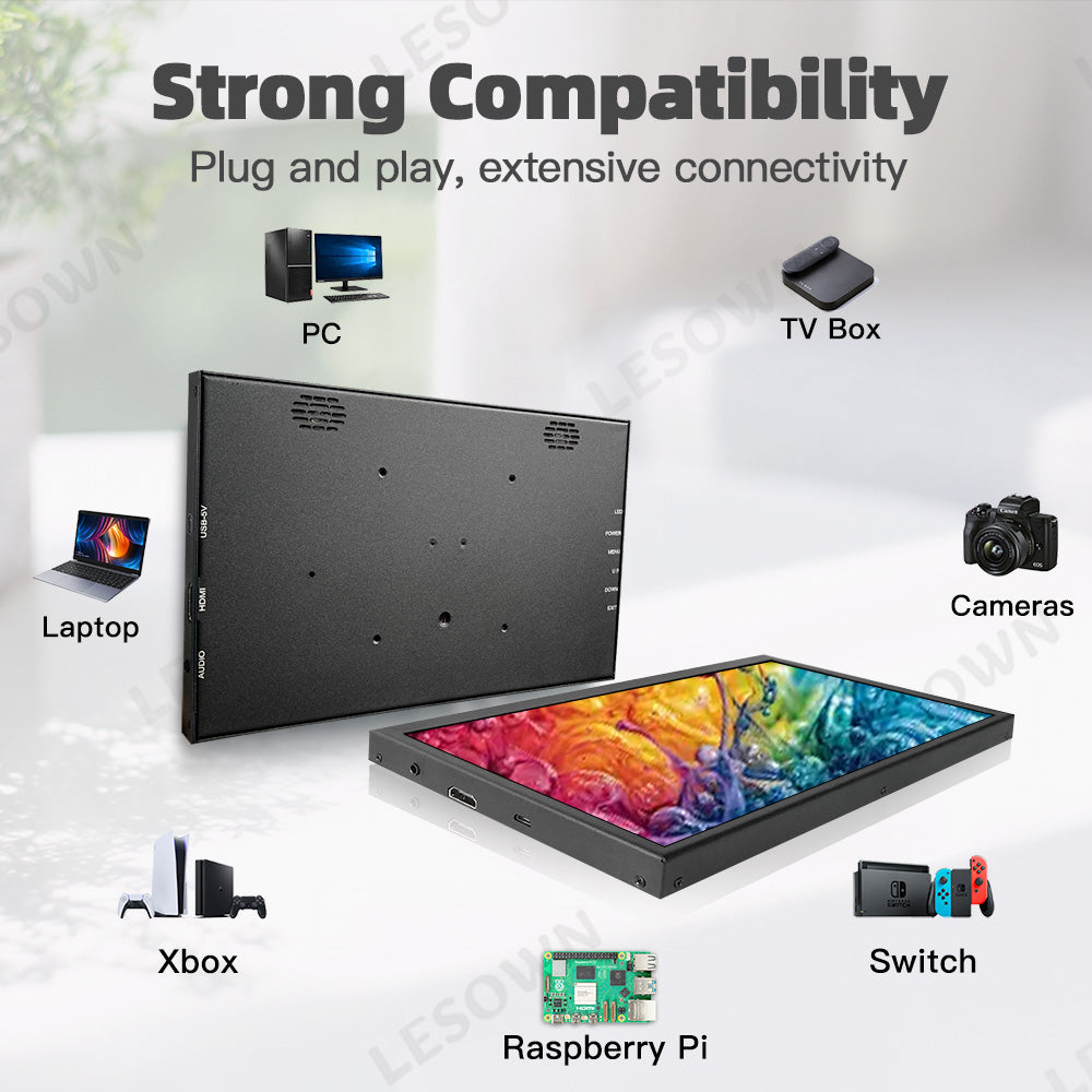 LESOWN P101C 10.1 inch Portable Monitor mini HDMI 1024x600 Portable Display with Speakers for PC Windows