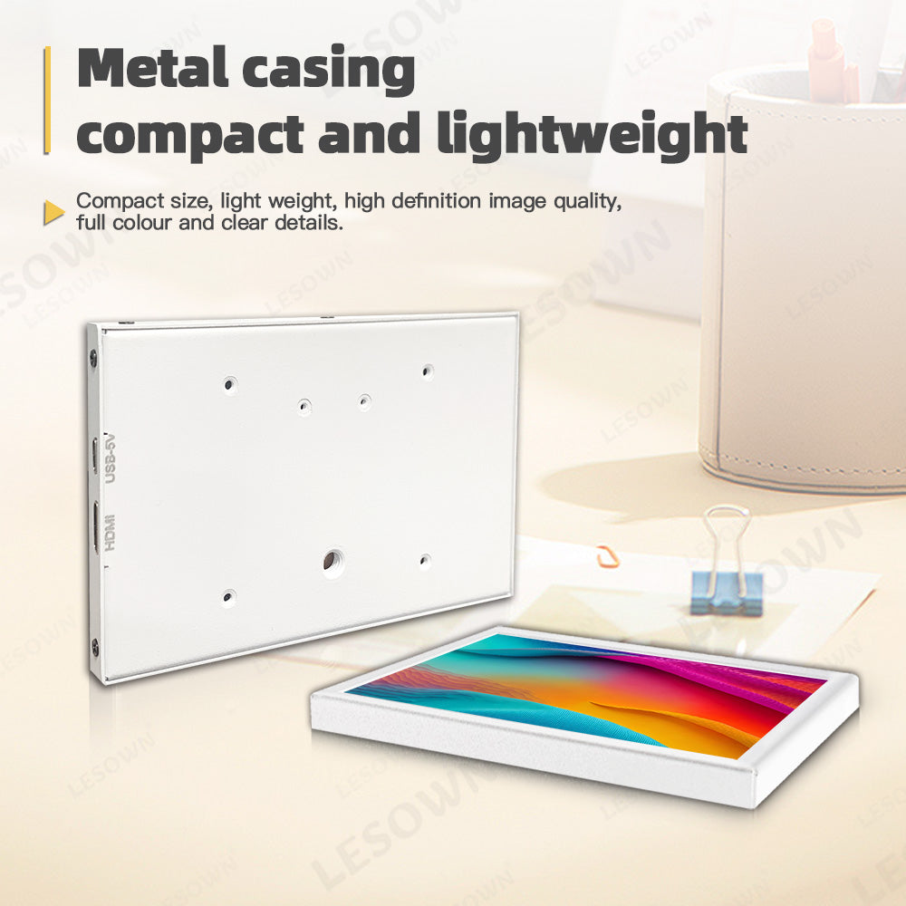 LESOWN P50CW 5-inch Mini Monitor Small White LCD Display: Portable Second Screen for Laptops