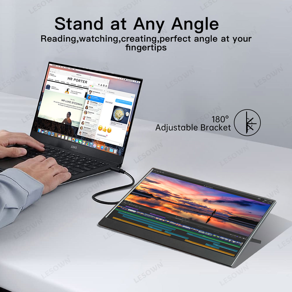 LESOWN P133K 13.3 inch 4K Portable Monitor UHD 3840x2160 IPS LCD Touchscreen VESA Extension Display for XBox PS4/5 Switch PC Laptop