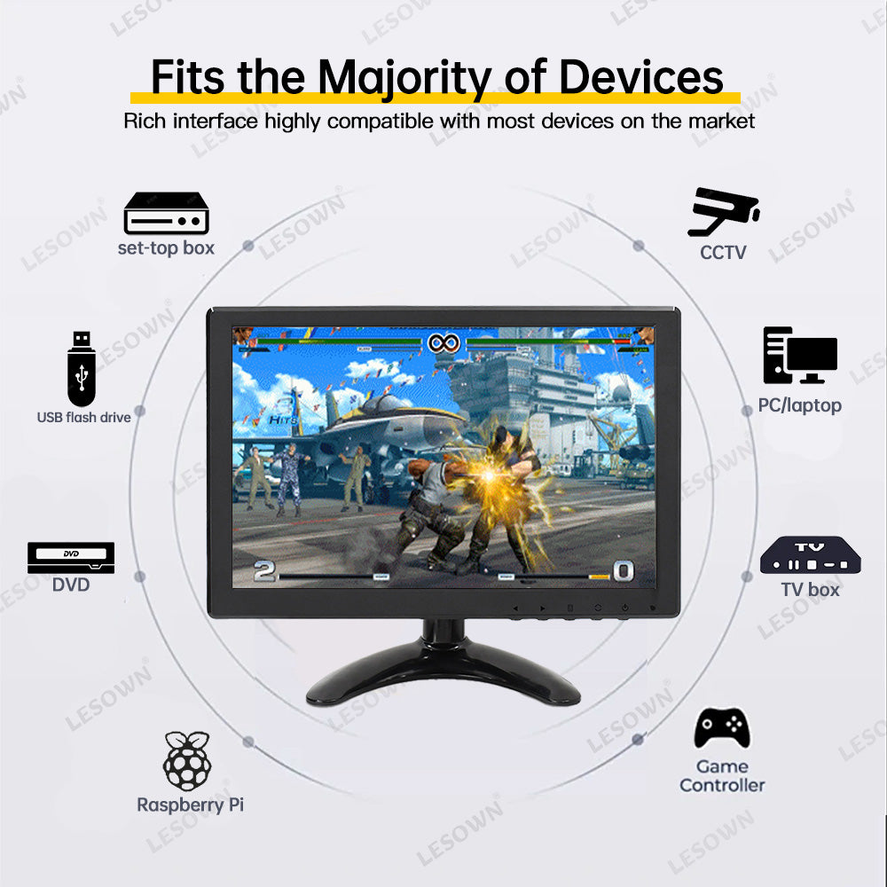 LESOWN N101 10.1 inch Car Monitor HDMI VGA LCD Screen Small Size Display for TV Computer PC Home Security Backup Camera