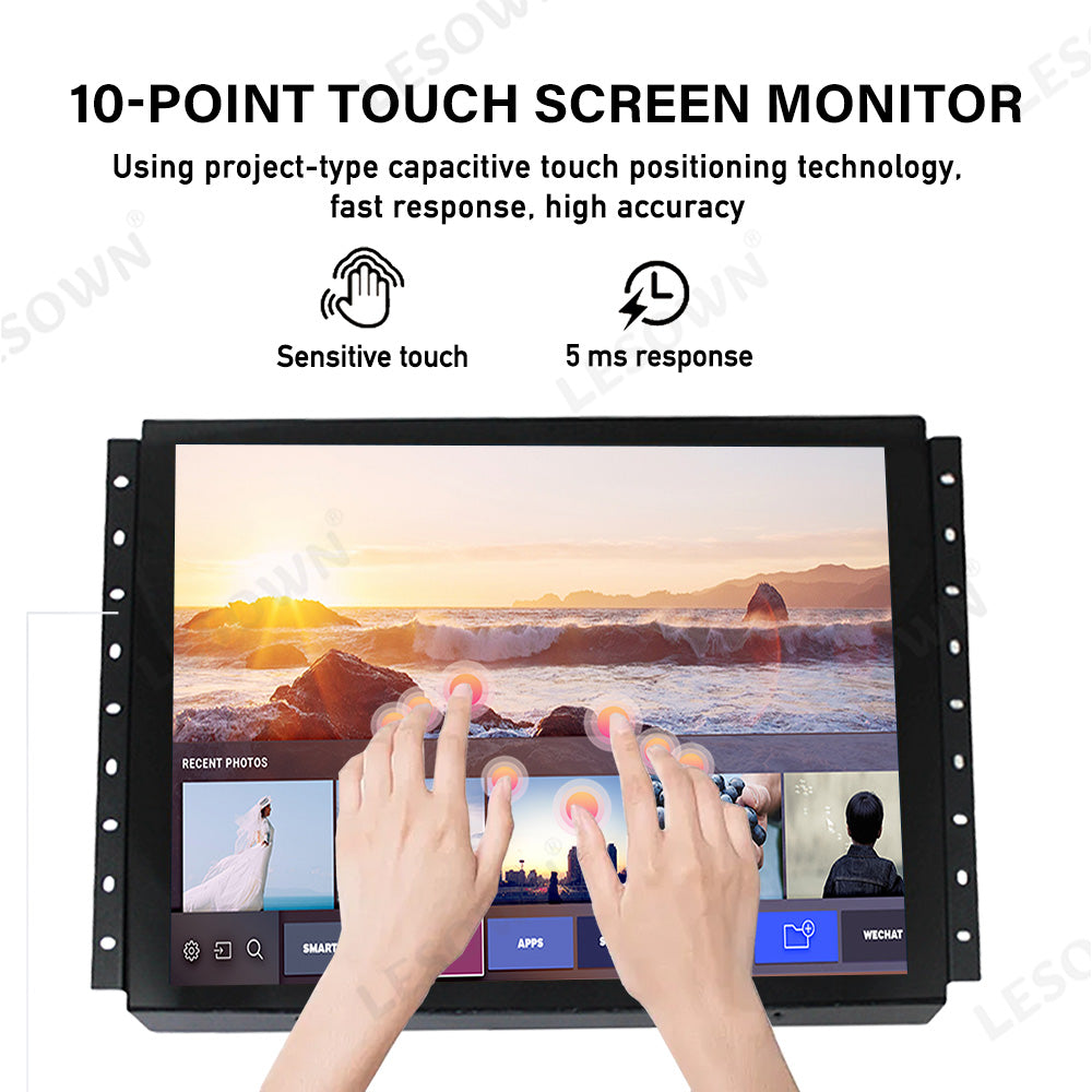 LESOWN E150-C02GBT-2 Touchscreen 15 Inch Embedded Display 1024x768 IPS IP65 Screen with 10 Points Touch Display with VGA/HDMI/Audio/USB(touch)