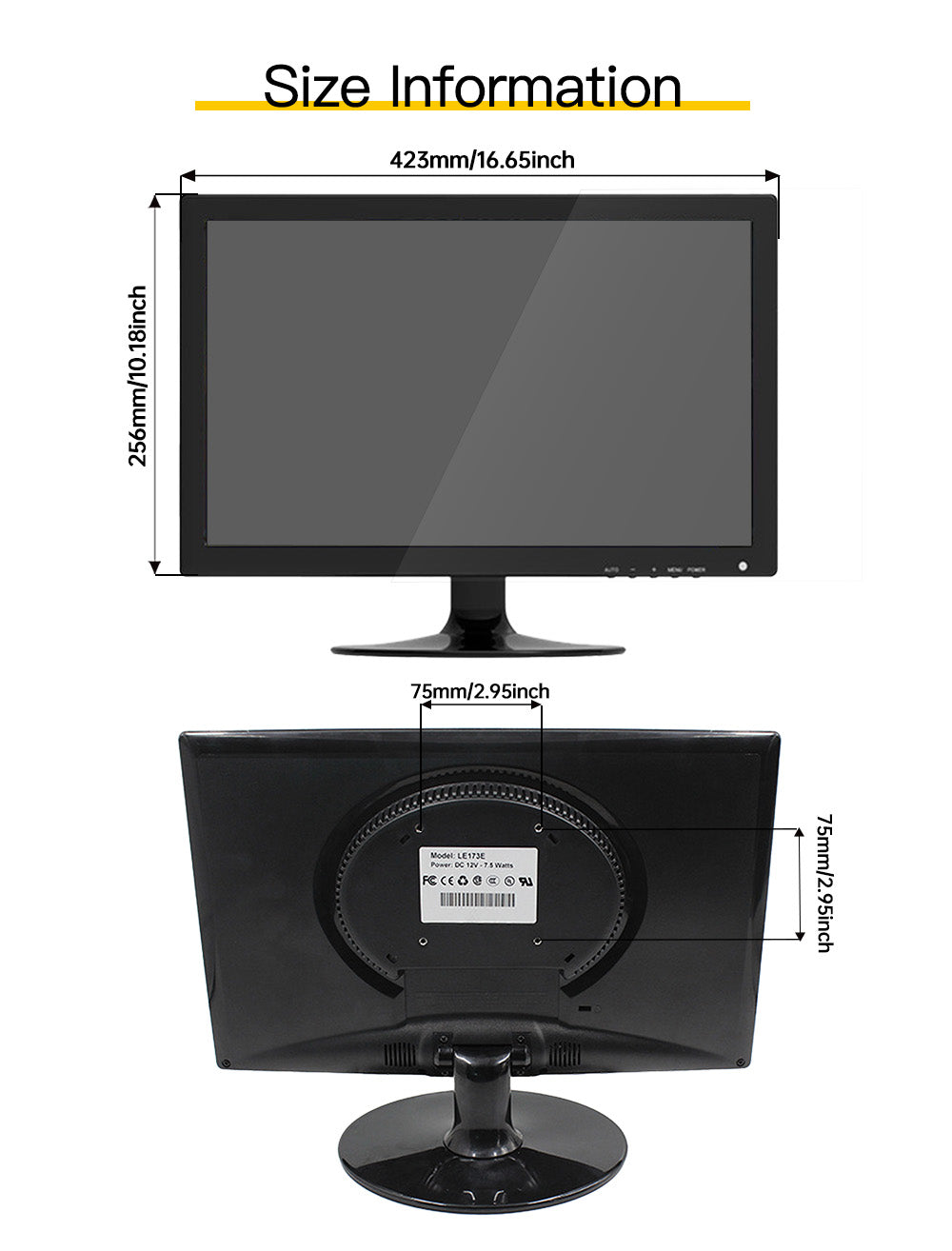 LESOWN N173-E01S 17.3 inch Portable Industrial Monitor 1600x900 VGA Display for Security Cameras