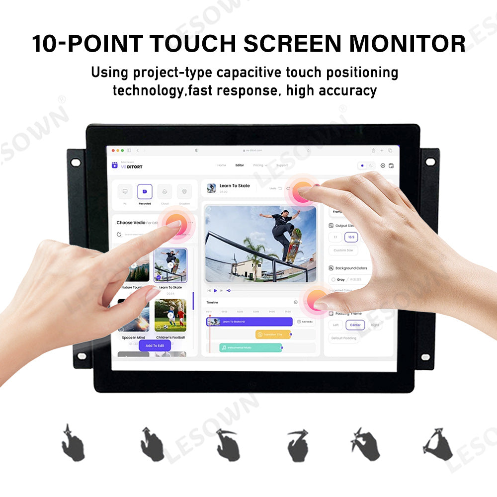 LESOWN E104-C01GBT Compact 10.4in 1024x768 LCD Open Frame Touch Embedded Display 300cd/m² Capacitive Multi-Touchscreen for CCTV