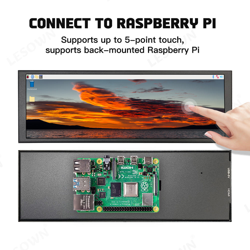 LESOWN P79-T 7.9 inch 400×1280 Stretched Bar LCD Touch Screen Monitor PC Temperature Monitoring RPi