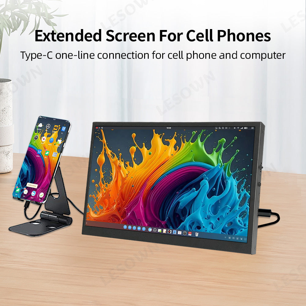 LESOWN P101D-T Small USB C 10.1 inch Monitor 1024x600 Touchscreen Display Aida64 PC Temperature Monitoring