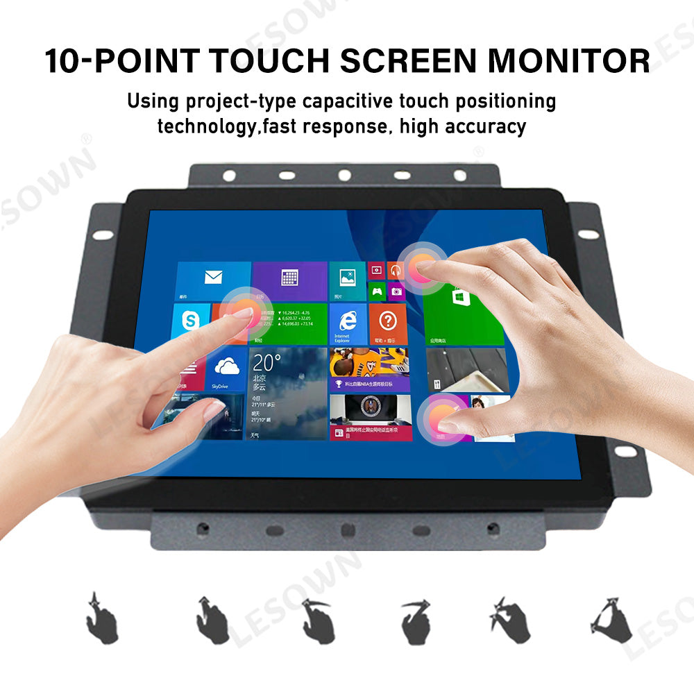 LESOWN E80-G01GBT Industrial Embedded Display 8inch 1024x768 10 Points Open Frame Touchscreen Monitor 4:3 LCD Screen for Factory Automation