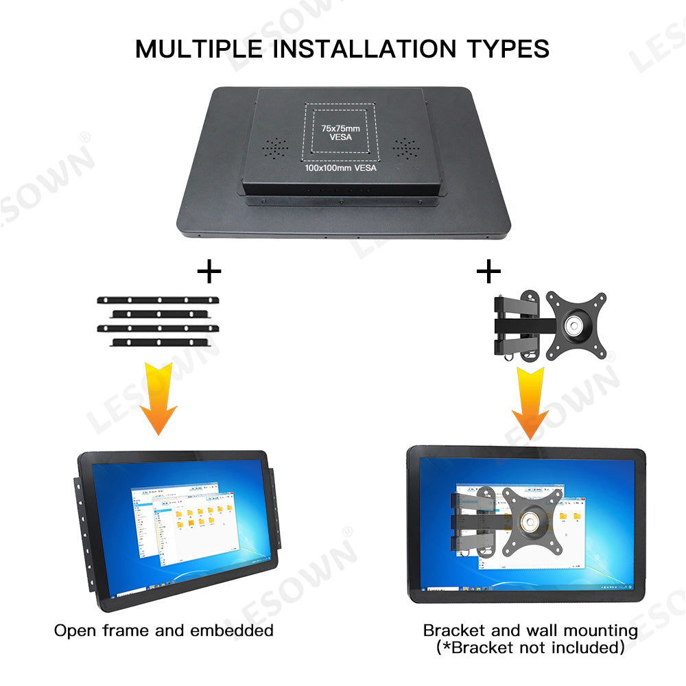 LESOWN E173-C01GBT Open Frame 17.3in Embedded Industrial Panel-Mount Monitor 1080p Touchscreen with VGA/HDMI/Audio/USB(touch) for Laptop