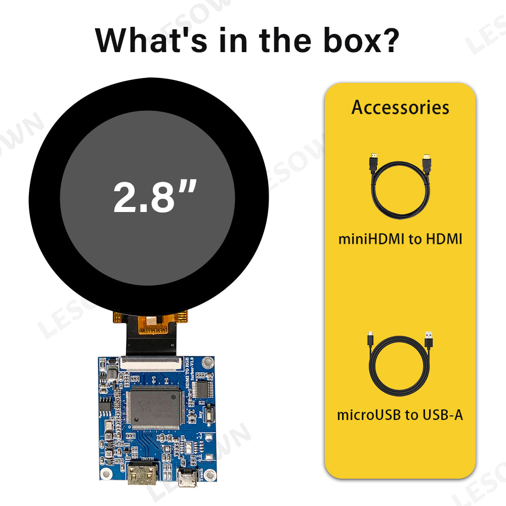 LESOWN M28-A01T mini Touch Screen 2.8 inch 480x480 IPS 1200x1 HDMI SPI3W-RGB 40PIN Interface LCD Display Module for PC Computer Visual Doorphone